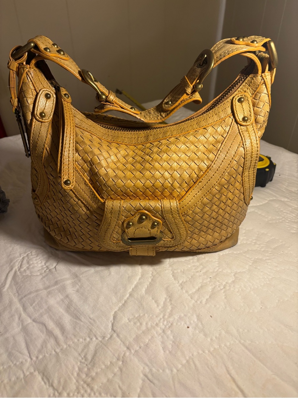 Woven Shoulder Hobo Bag in Mustard Yellow